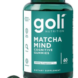 goli matcha mind gummies - 60 count - green tea leaves powder with cognizin for focus, attention and brain health, vegan, non-gmo, gluten-free & gelatin free.