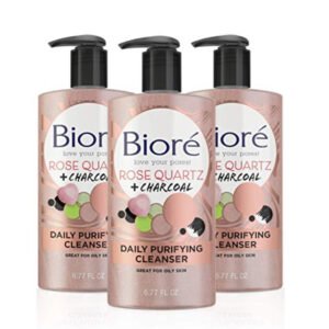 Bioré Rose Quartz + Charcoal Daily Face Wash, Oil Free Facial Cleanser Energizes Skin, Dermatologist Tested and Cruelty Free, 6.77 Ounces (Pack of 3)
